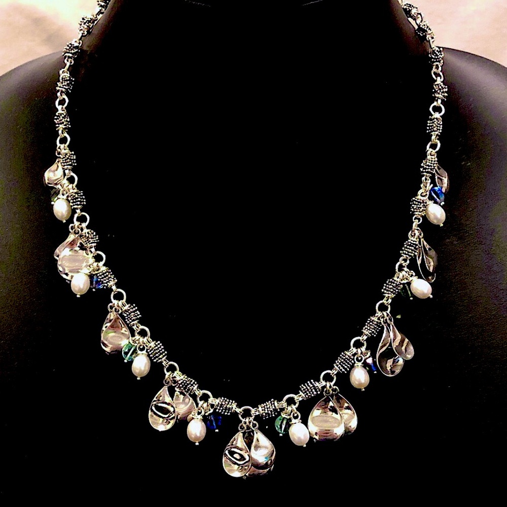 MICHAEL DAWKINS Starry Night Blue Topaz Cultured Pearl Sterling Silver Necklace - Picture 6 of 17